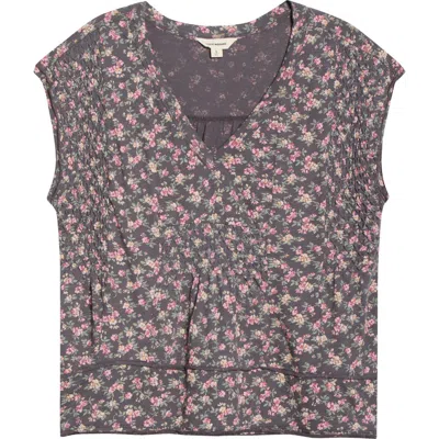 Lucky Brand Floral Smocked Dolman Sleeve Swing Top In Brown
