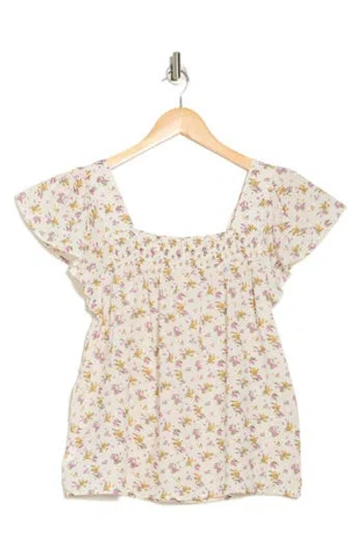 Lucky Brand Floral Smocked Top In Cream Multi