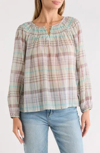 Lucky Brand Floral Smocked Yoke Cotton Top In Multi