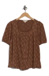 Lucky Brand Floral Square Neck Button Top In Brown