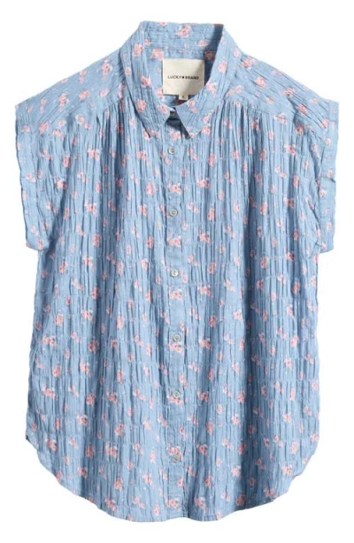 Lucky Brand Floral Stretch Cotton Button-up Shirt In Blue