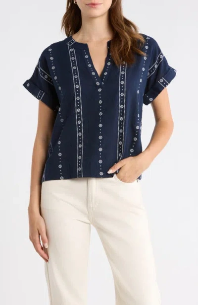 Lucky Brand Floral Stripe Woven Shirt In Blue