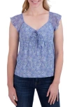 Lucky Brand Floral Tie Front Top In Blue Floral