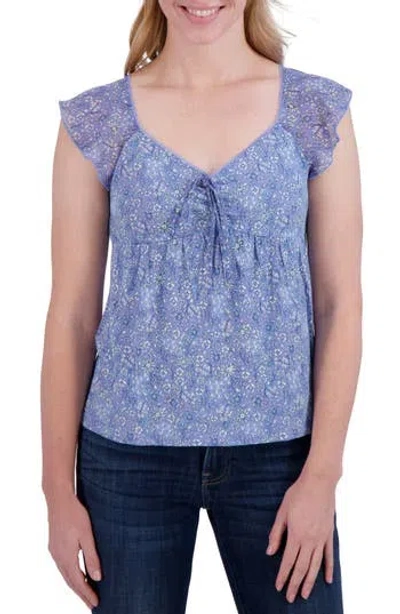Lucky Brand Floral Tie Front Top In Blue Floral