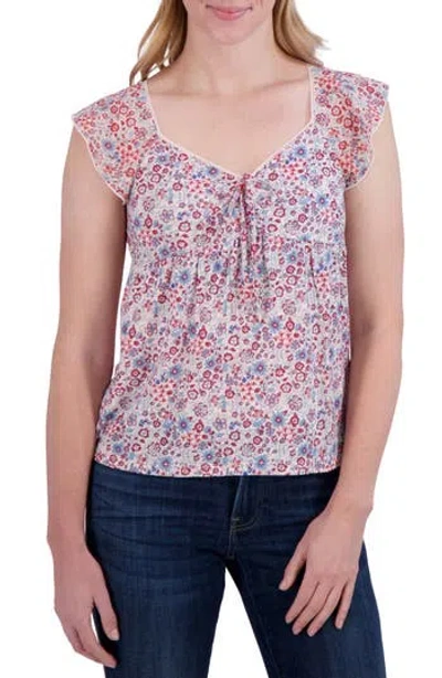 Lucky Brand Floral Tie Front Top In Pink Floral