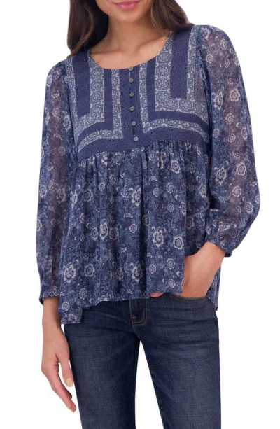 Lucky Brand Floral Tunic In Blue Multi