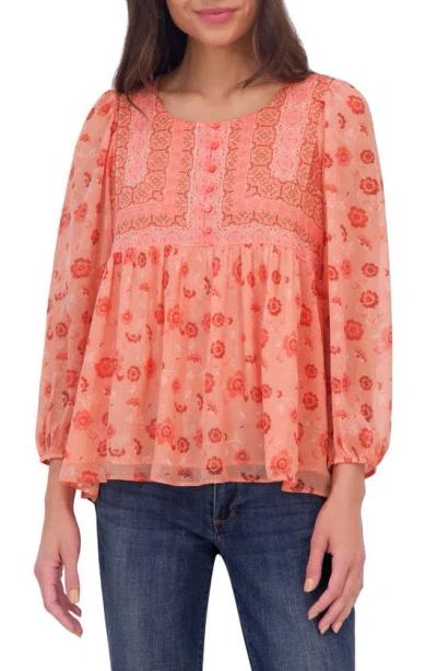 Lucky Brand Floral Tunic In Coral Multi