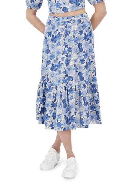 Lucky Brand Floral Two-piece Crop Top & Midi Skirt In Blue