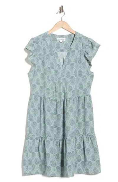 Lucky Brand Flutter Sleeve Tiered Minidress In Blue