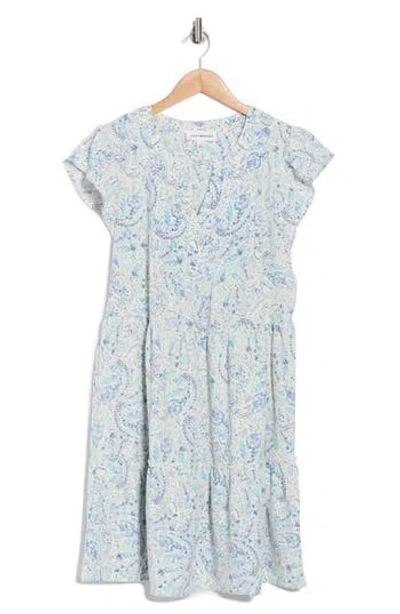 Lucky Brand Flutter Sleeve Tiered Minidress In Multi
