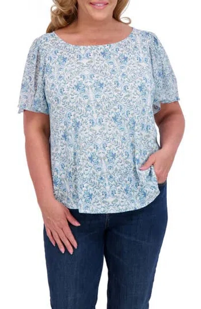 Lucky Brand Flutter Sleeve Top In Multi