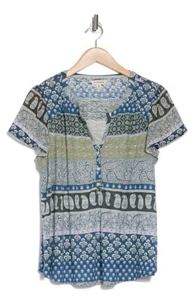 Lucky Brand Flutter Sleeve Top In Blue