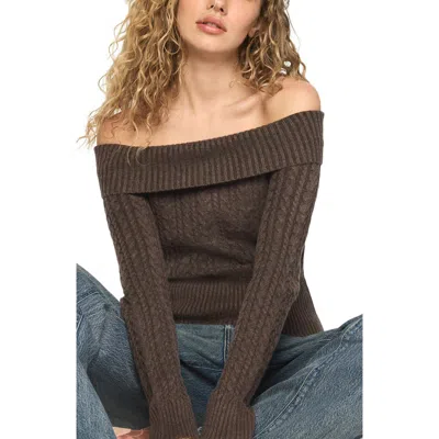 Lucky Brand Fold Over Rib Off The Shoulder Sweater In Brown