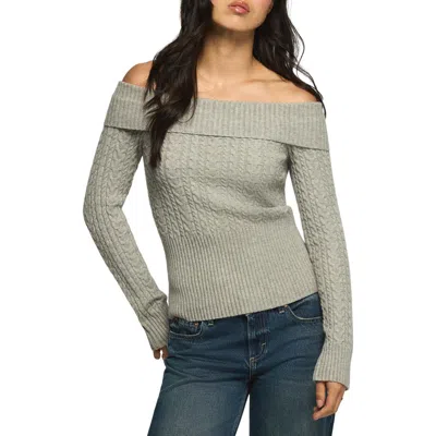 Lucky Brand Fold Over Rib Off The Shoulder Sweater In Gray