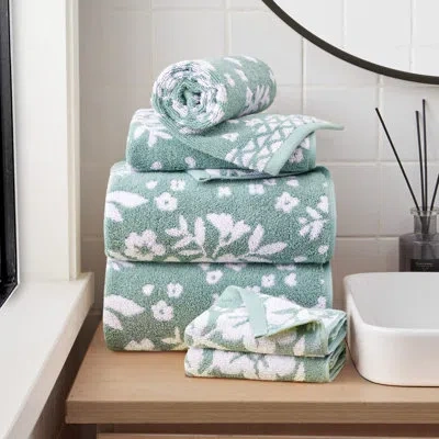 Lucky Brand Folk Floral Bath Towels 6-piece In Iceberg Green