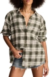 Lucky Brand Frayed Plaid Button-up Tunic Shirt In Green