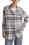 Lucky Brand Frayed Plaid Button-up Tunic Shirt In Multi