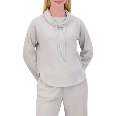 Lucky Brand Funnel Neck Long Sleeve Waffle Knit Top In Heather Grey