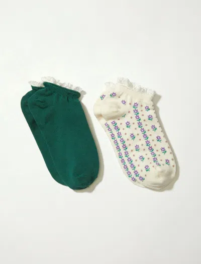 Lucky Brand Garden Lace Trim Ped Sock 2 Pk In Green