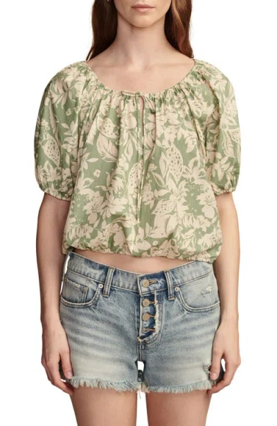 Lucky Brand Gathered Poplin Top In Green Multi