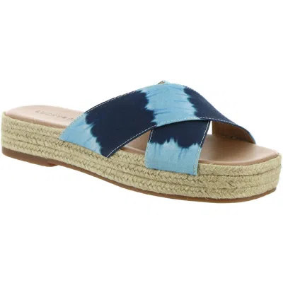 Lucky Brand Gayte Womens Printed Slip On Flatform Sandals In Blue