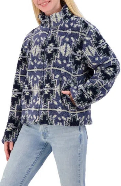 Shop Lucky Brand Geo Print Faux Fur Zip Jacket In Blue Multi