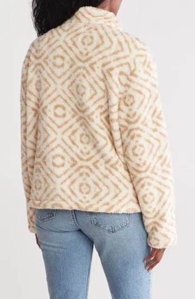Lucky Brand Geo Print Faux Fur Zip Jacket In Natural Combo