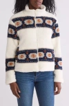 Lucky Brand Geo Print Faux Fur Zip Jacket In Natural Mu