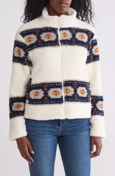 Lucky Brand Geo Print Faux Fur Zip Jacket In Natural Mu