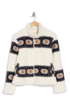 Lucky Brand Geo Print Faux Fur Zip Jacket In Natural Multi