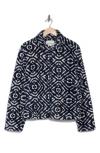 Lucky Brand Geo Print Faux Fur Zip Jacket In Navy Combo