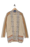 Lucky Brand Geometric Border Pocket Cardigan In Beige Multi
