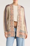 Lucky Brand Geometric Border Pocket Cardigan In Multi