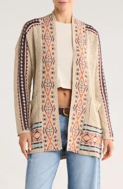 Lucky Brand Geometric Border Pocket Cardigan In Multi