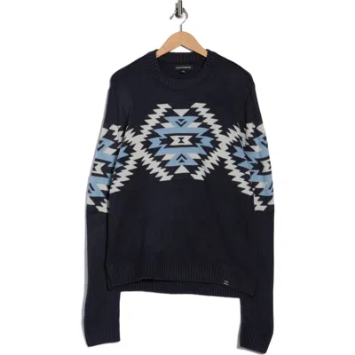 Lucky Brand Geometric Jacquard Crewneck Sweater In Blue