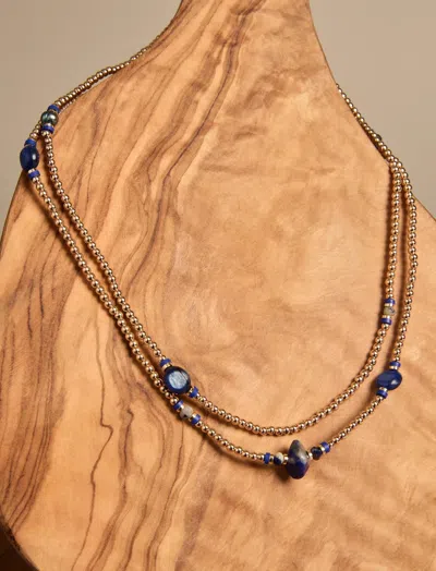 Lucky Brand Gold And Blue Beaded Stretch Necklace