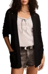 Lucky Brand Granny Crochet Open Front Cardigan In Dark Black