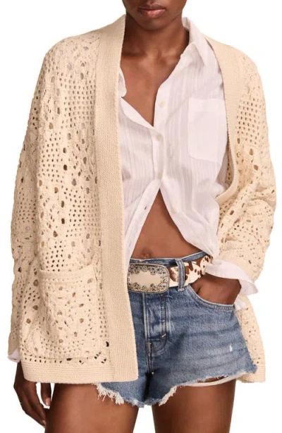Lucky Brand Granny Crochet Open Front Cardigan In Turtledove