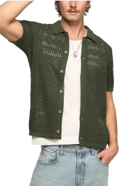 Lucky Brand Granny Open Stitch Button-up Shirt In Green
