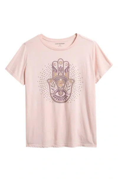 Lucky Brand Hamsa Embellished Graphic T-shirt In Peach Whip