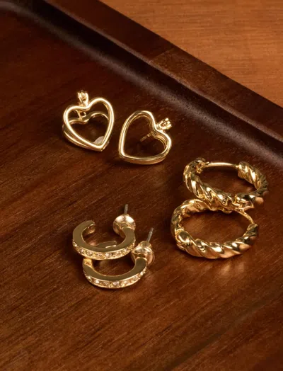 Lucky Brand Heart And Hoop Earring Set In Gold