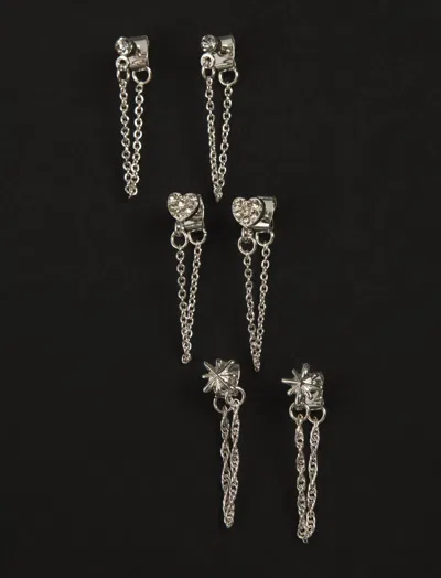 Lucky Brand Heart And Star Drop Chain Earring Set In Black