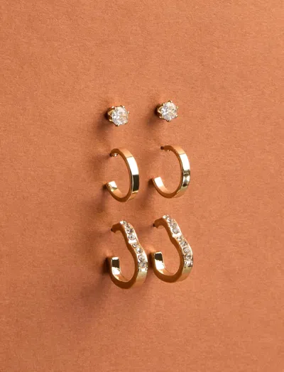 Lucky Brand Heart Hoop And Stud Earring Set In Silver