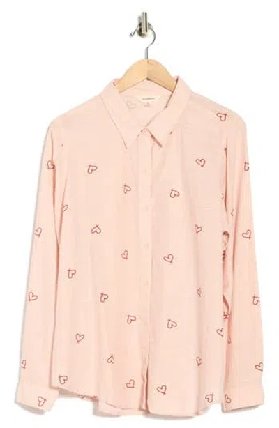 Lucky Brand Heart Print Button-up Shirt In Pink