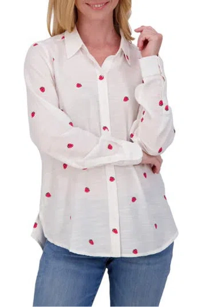 Lucky Brand Heart Print Button-up Shirt In Berry