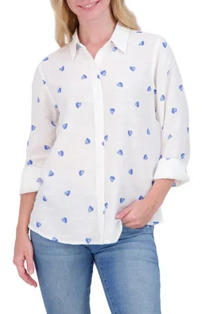 Lucky Brand Heart Print Button-up Shirt In Blue Combo