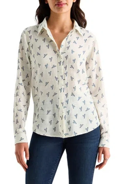 Lucky Brand Heart Print Button-up Shirt In Multi