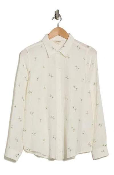 Lucky Brand Heart Print Button-up Shirt In Neutral