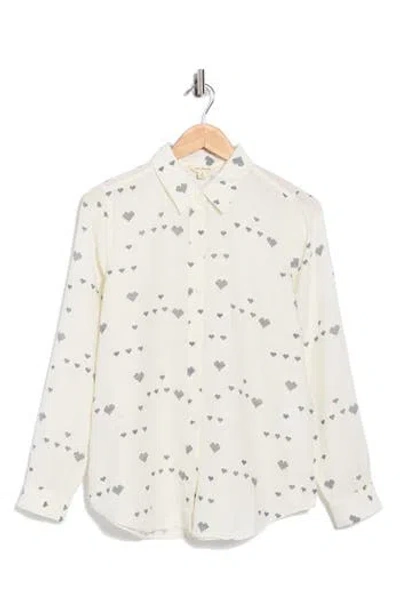 Lucky Brand Heart Print Button-up Shirt In White