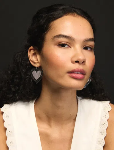 Lucky Brand Heart Shaped Drop Earrings In Gray